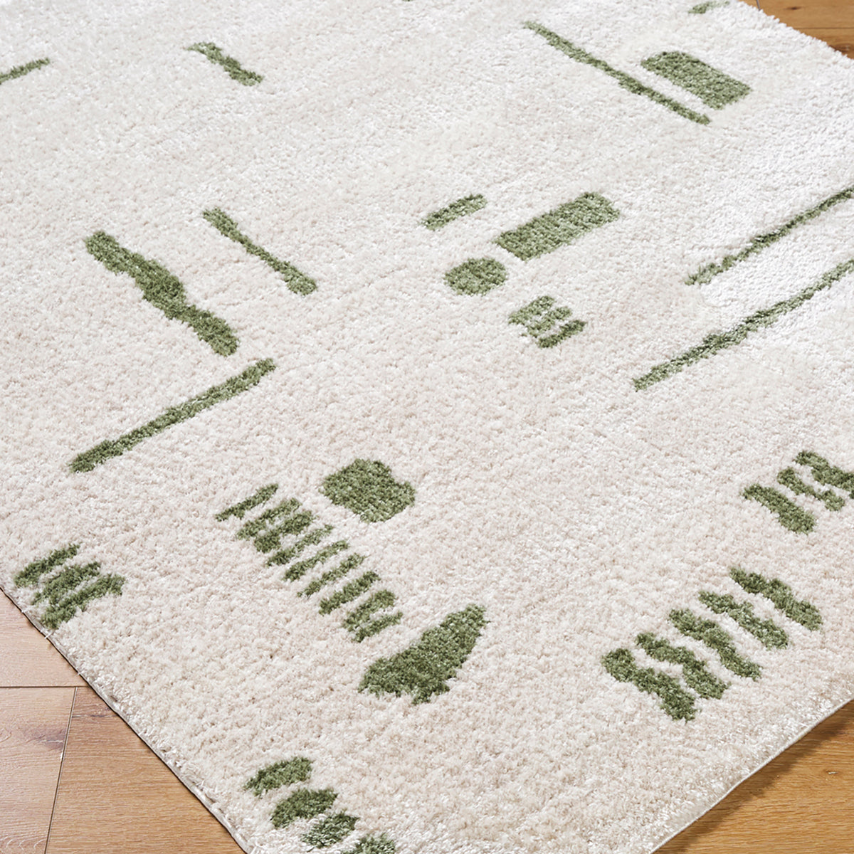 Fossay Cream and Green Washable Tribal Shaggy Rug