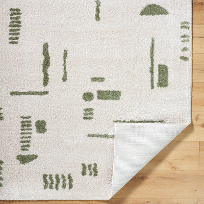Fossay Cream and Green Washable Tribal Shaggy Rug