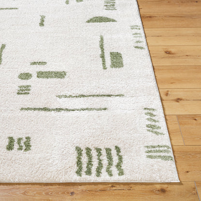 Fossay Cream and Green Washable Tribal Shaggy Rug