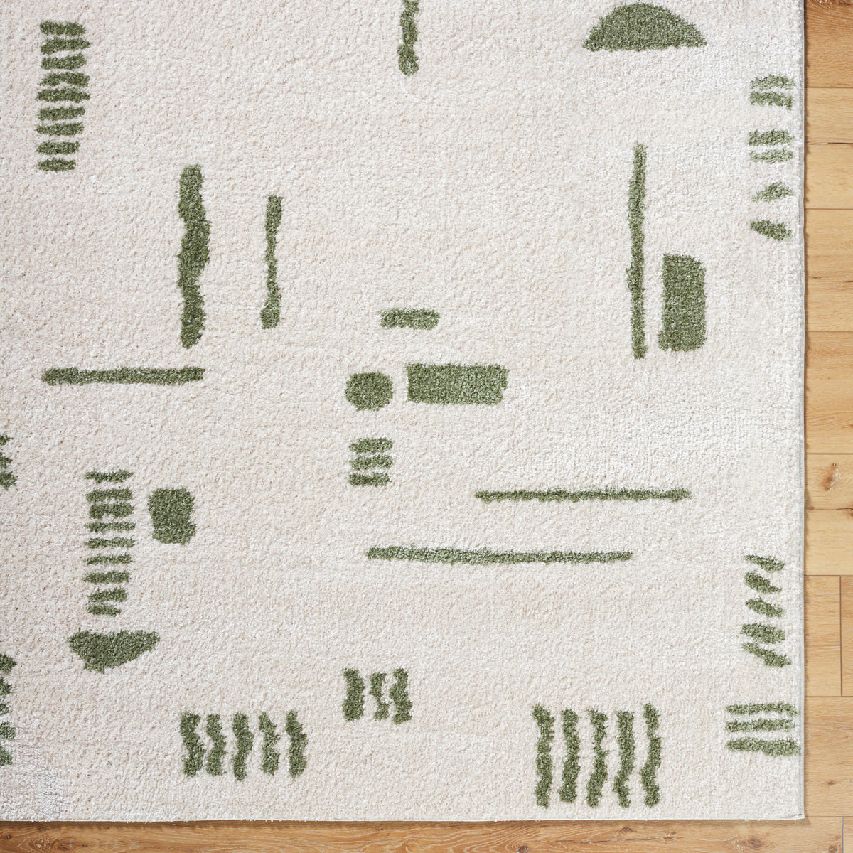 Fossay Cream and Green Washable Tribal Shaggy Rug