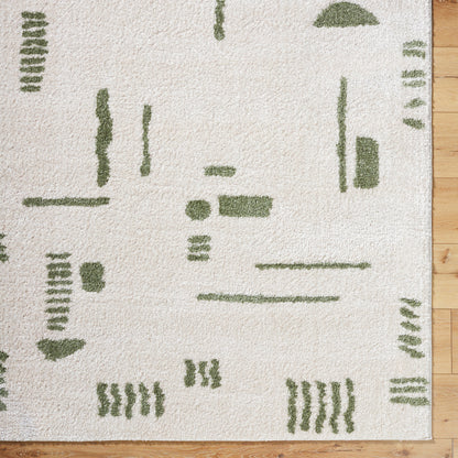 Fossay Cream and Green Washable Tribal Shaggy Rug