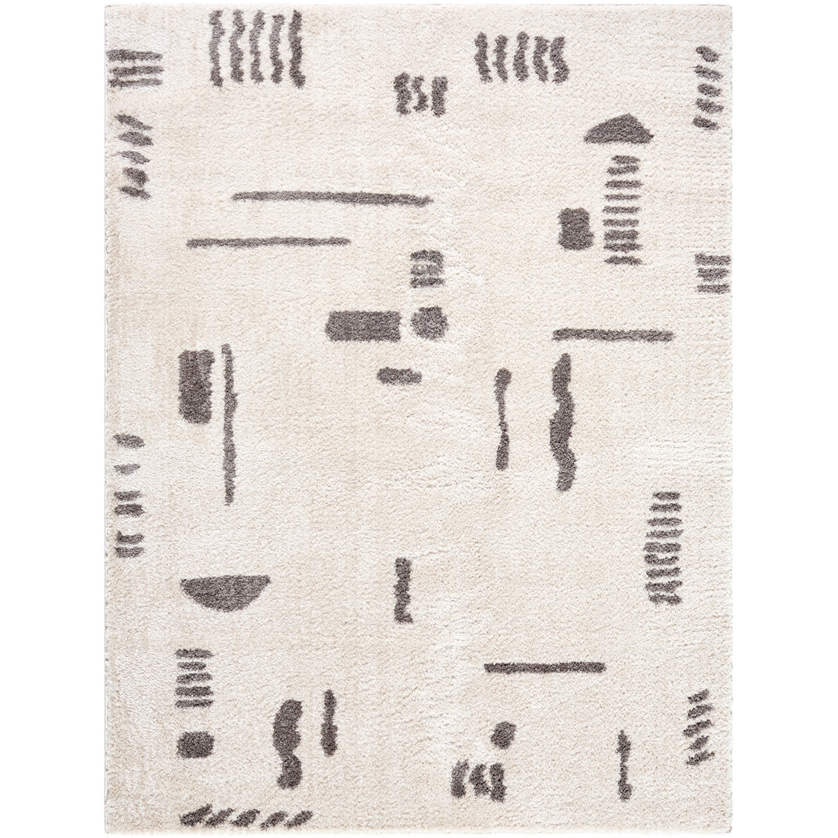 Fossay Cream and Grey Washable Tribal Shaggy Rug