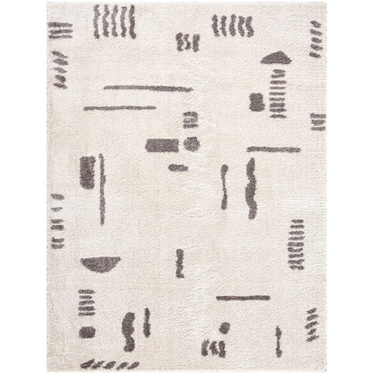 Fossay Cream and Grey Washable Tribal Shaggy Rug