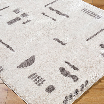 Fossay Cream and Grey Washable Tribal Shaggy Rug