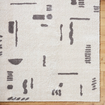 Fossay Cream and Grey Washable Tribal Shaggy Rug
