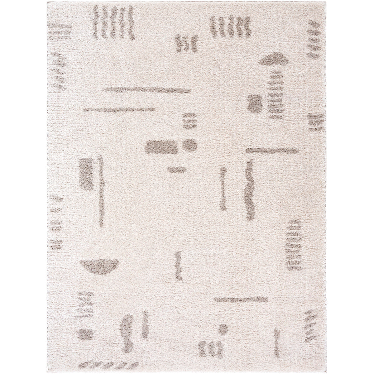 Fossay Beige and Grey Washable Tribal Shaggy Rug