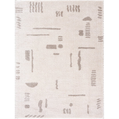 Fossay Beige and Grey Washable Tribal Shaggy Rug