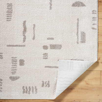 Fossay Beige and Grey Washable Tribal Shaggy Rug