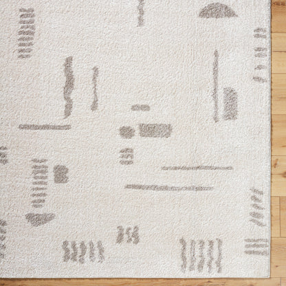 Fossay Beige and Grey Washable Tribal Shaggy Rug