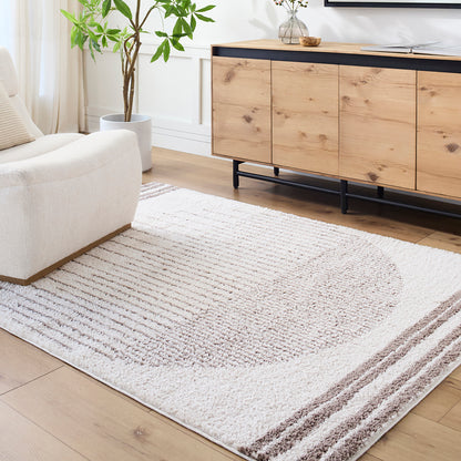 Fossay Cream and Brown Washable Modern Shaggy Rug