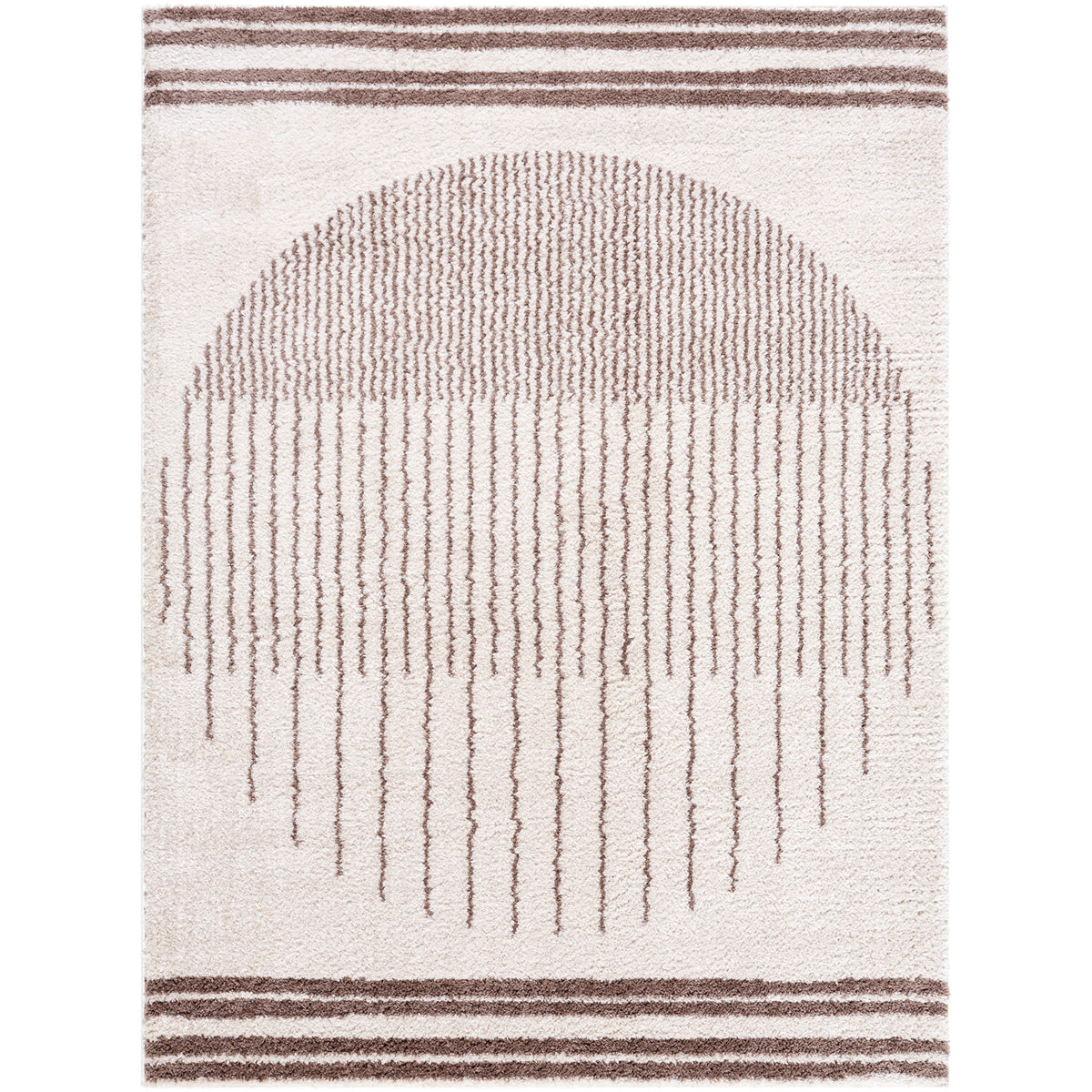 Fossay Cream and Brown Washable Modern Shaggy Rug