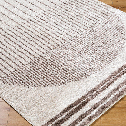 Fossay Cream and Brown Washable Modern Shaggy Rug