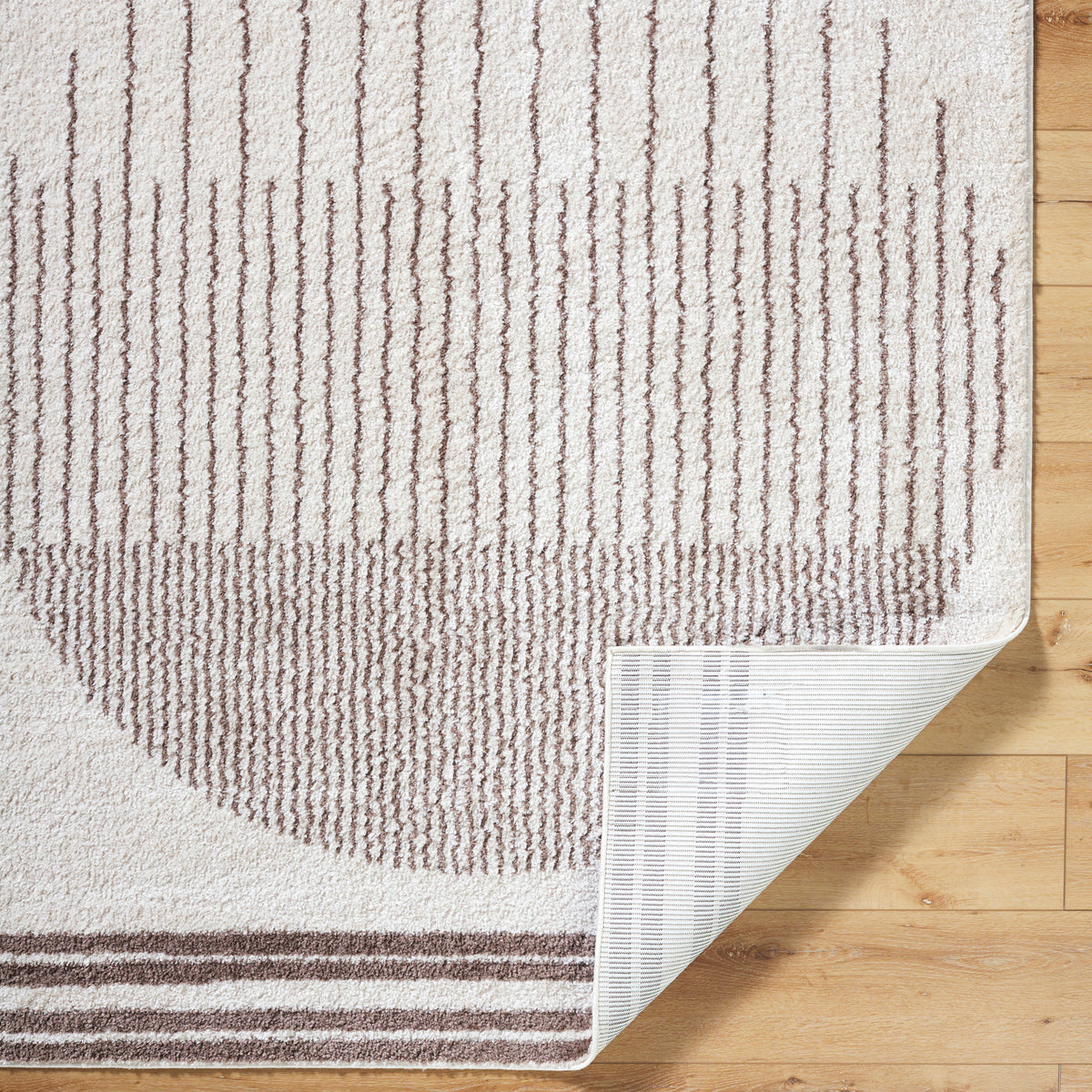 Fossay Cream and Brown Washable Modern Shaggy Rug