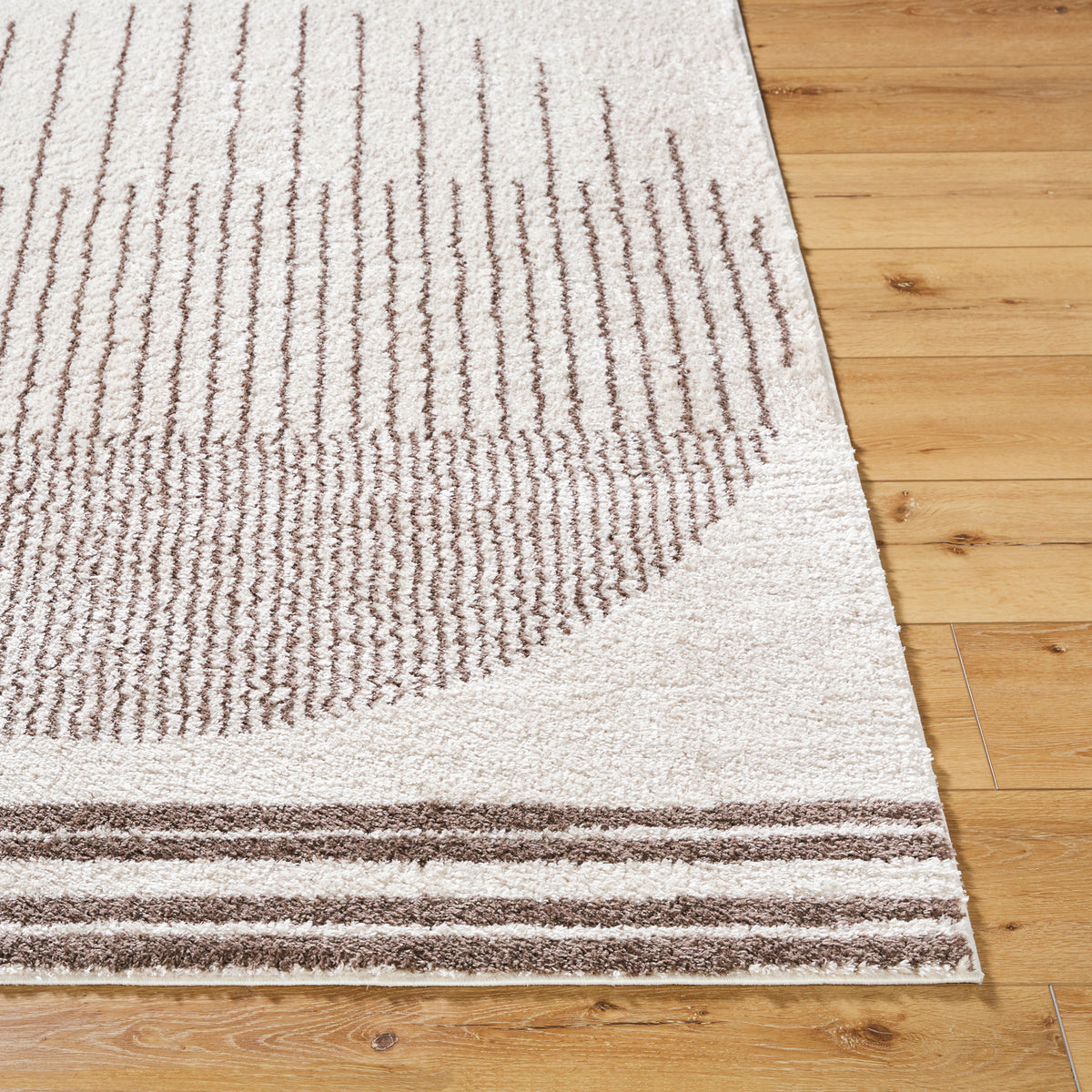 Fossay Cream and Brown Washable Modern Shaggy Rug