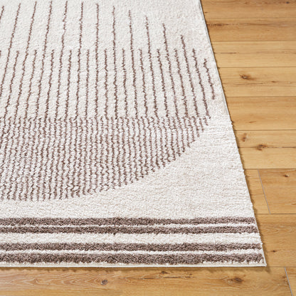 Fossay Cream and Brown Washable Modern Shaggy Rug