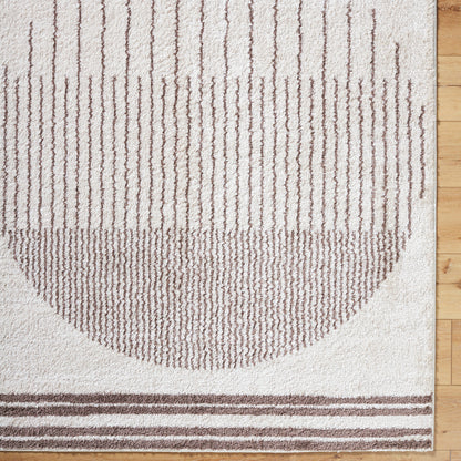 Fossay Cream and Brown Washable Modern Shaggy Rug