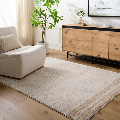 Fossay Cream and Tan Washable Modern Shaggy Rug
