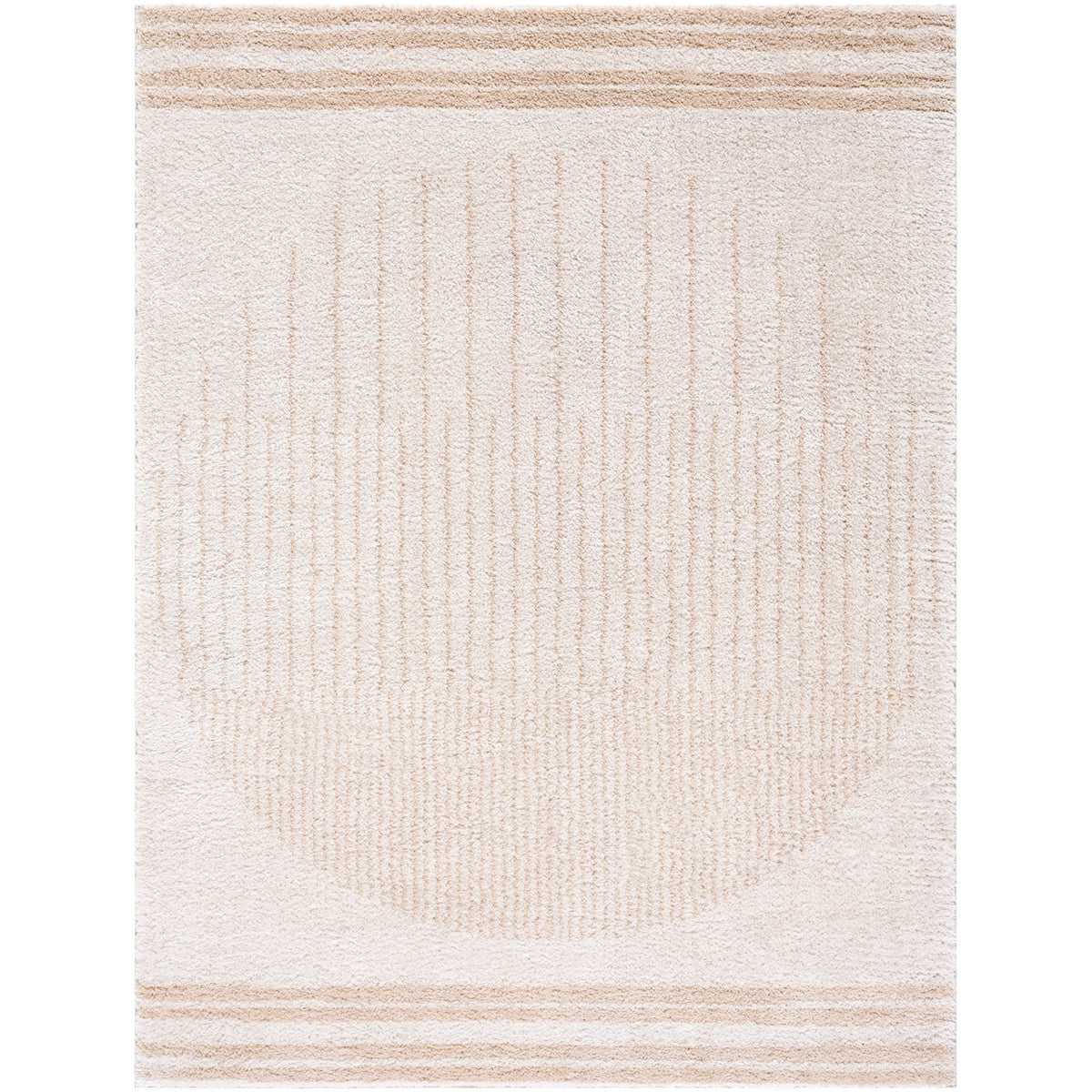 Fossay Cream and Tan Washable Modern Shaggy Rug