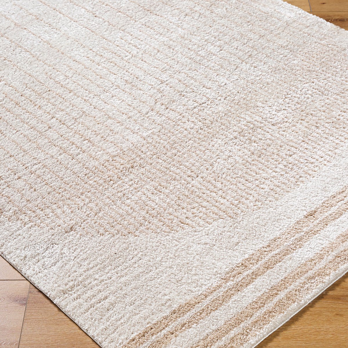 Fossay Cream and Tan Washable Modern Shaggy Rug