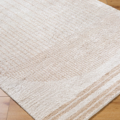 Fossay Cream and Tan Washable Modern Shaggy Rug