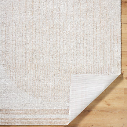 Fossay Cream and Tan Washable Modern Shaggy Rug