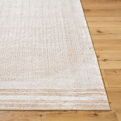 Fossay Cream and Tan Washable Modern Shaggy Rug
