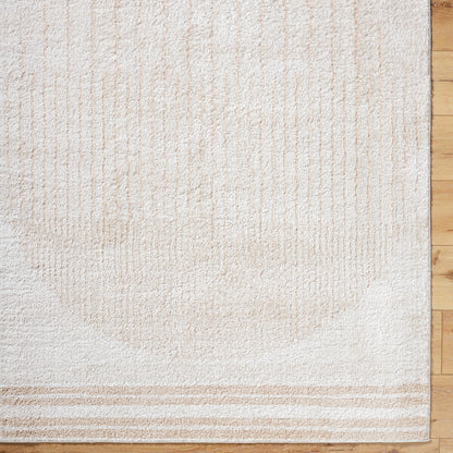 Fossay Cream and Tan Washable Modern Shaggy Rug