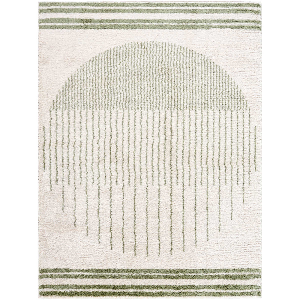 Fossay Green and Cream Washable Modern Shaggy Rug