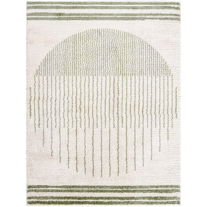 Fossay Green and Cream Washable Modern Shaggy Rug