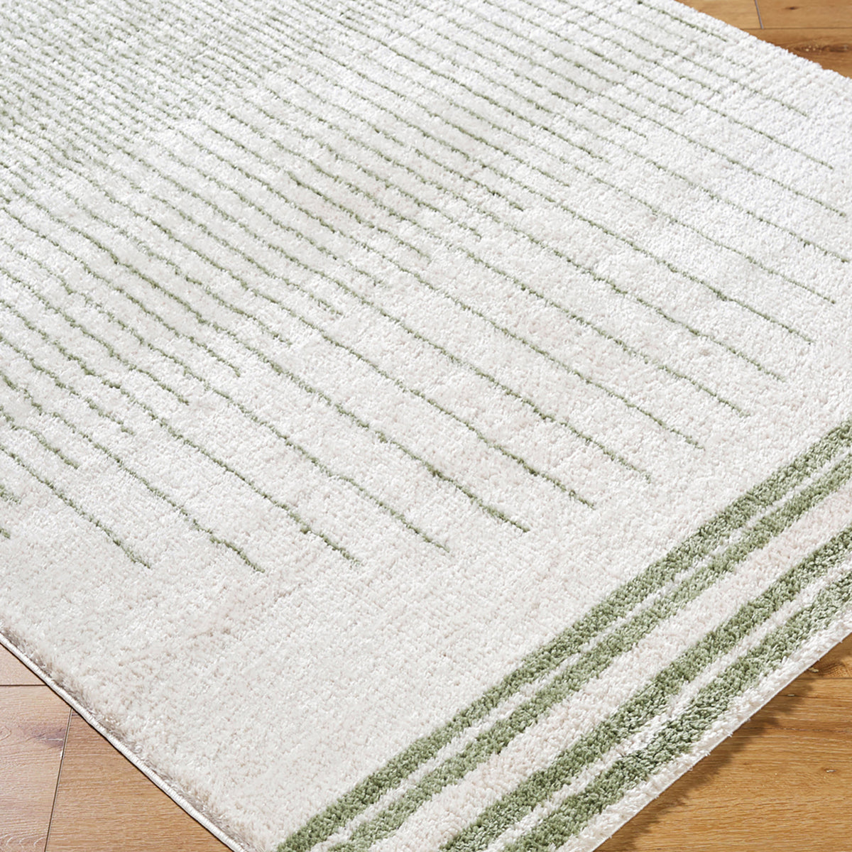 Fossay Green and Cream Washable Modern Shaggy Rug