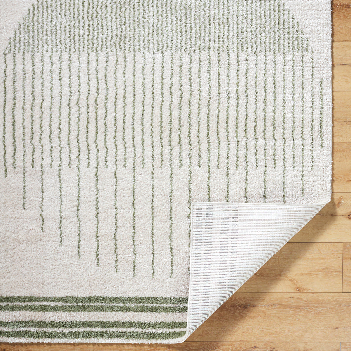 Fossay Green and Cream Washable Modern Shaggy Rug