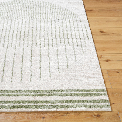 Fossay Green and Cream Washable Modern Shaggy Rug