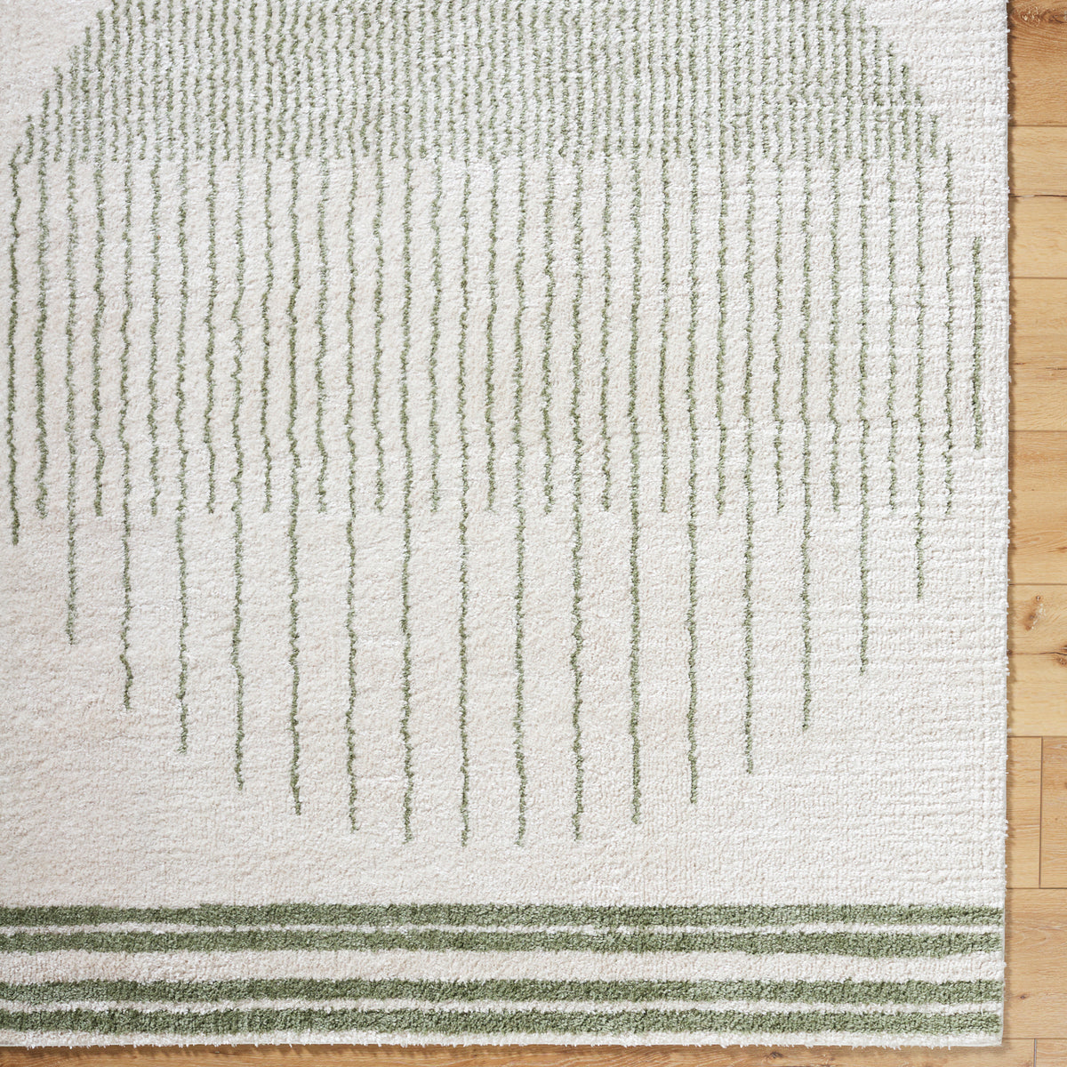 Fossay Green and Cream Washable Modern Shaggy Rug