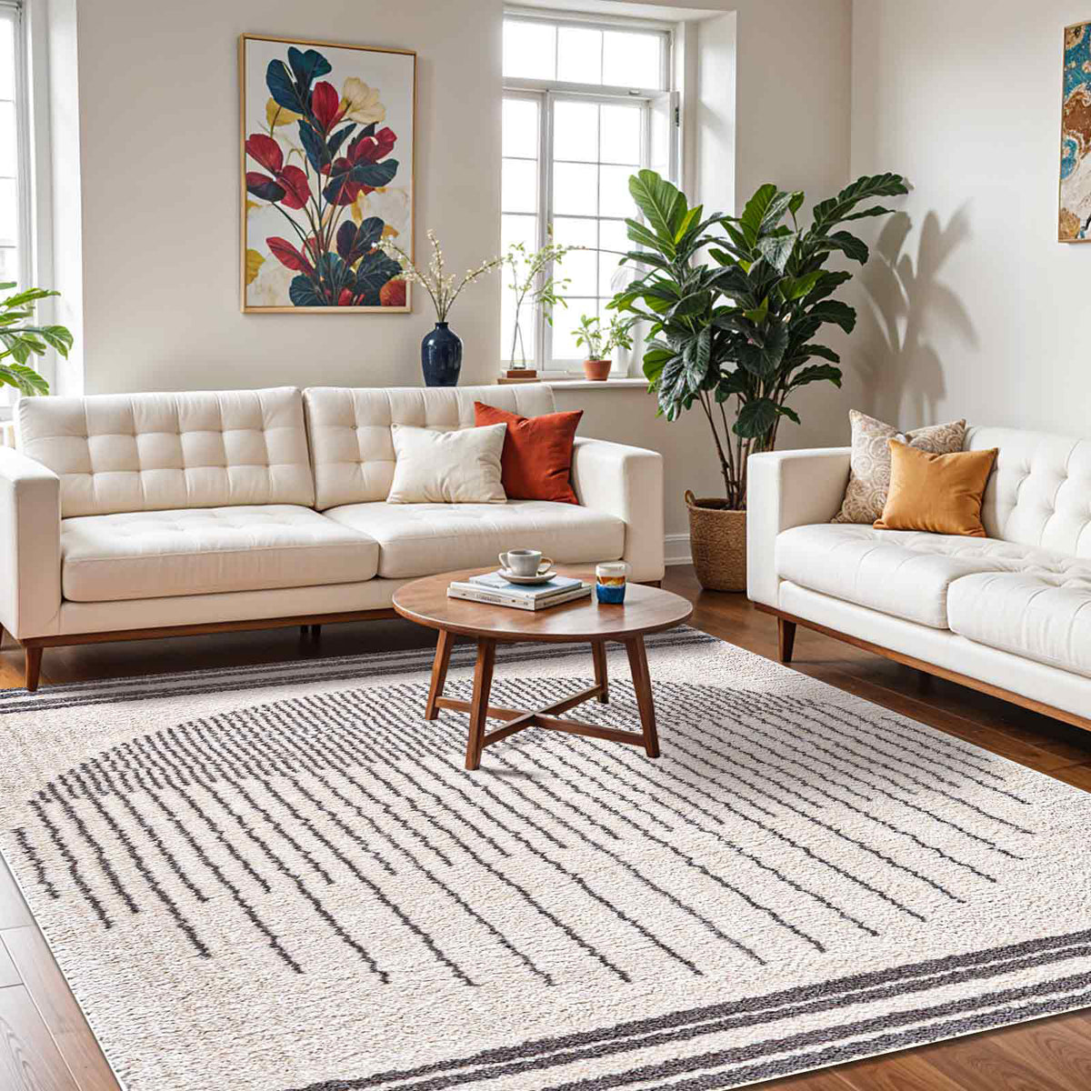Fossay Grey and Cream Washable Modern Shaggy Rug