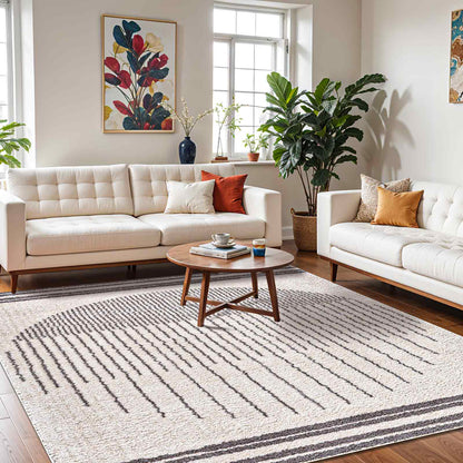 Fossay Grey and Cream Washable Modern Shaggy Rug