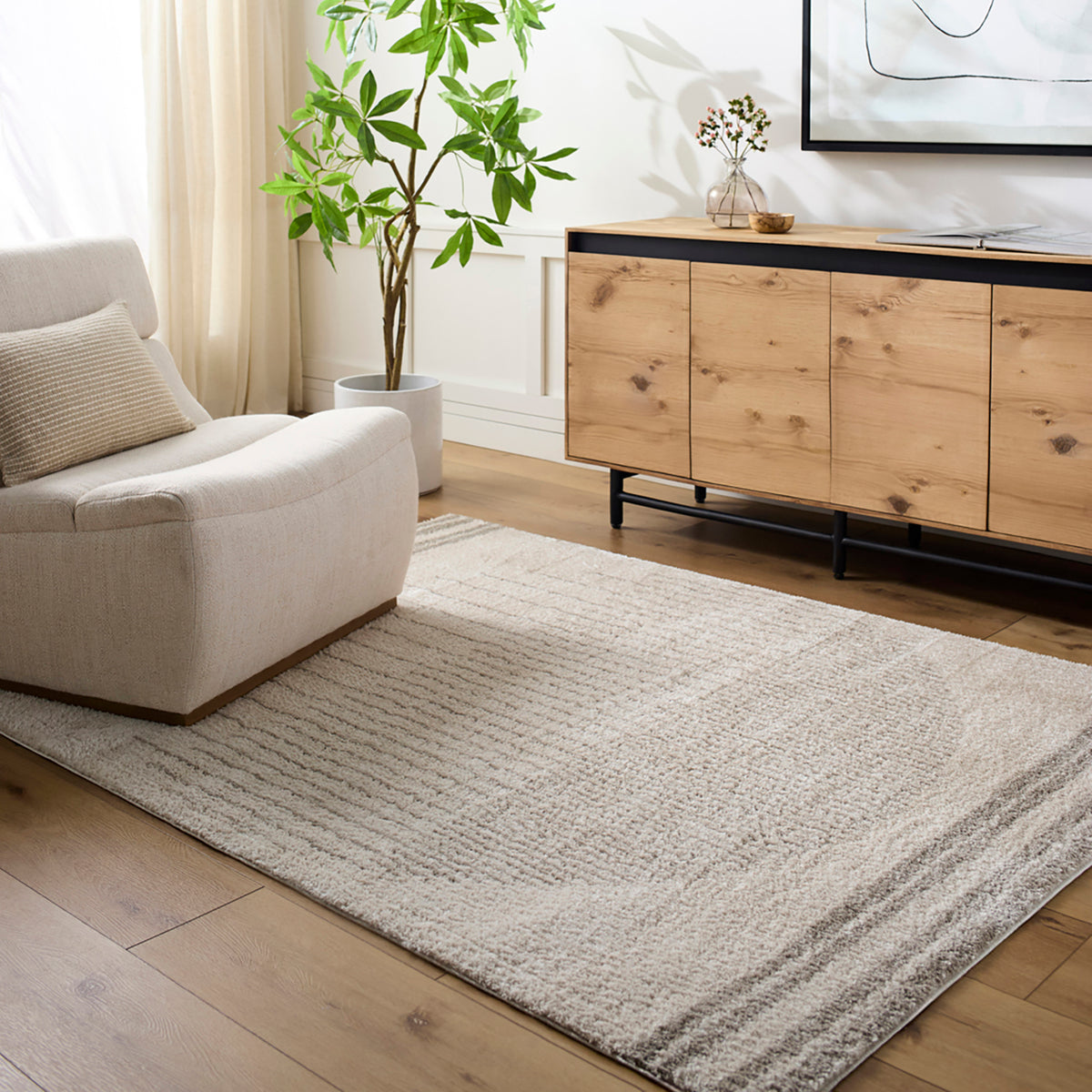 Fossay Dove Grey and Cream Washable Modern Shaggy Rug