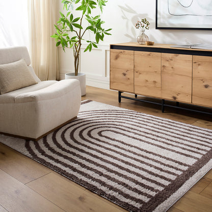 Fossay Chocolate and Cream Washable Modern Shaggy Rug