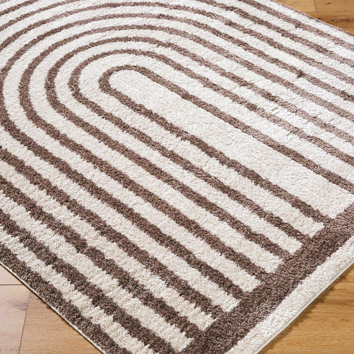 Fossay Chocolate and Cream Washable Modern Shaggy Rug