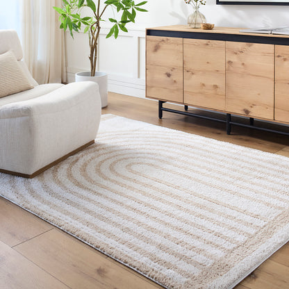 Fossay Beige and Cream Washable Modern Shaggy Rug