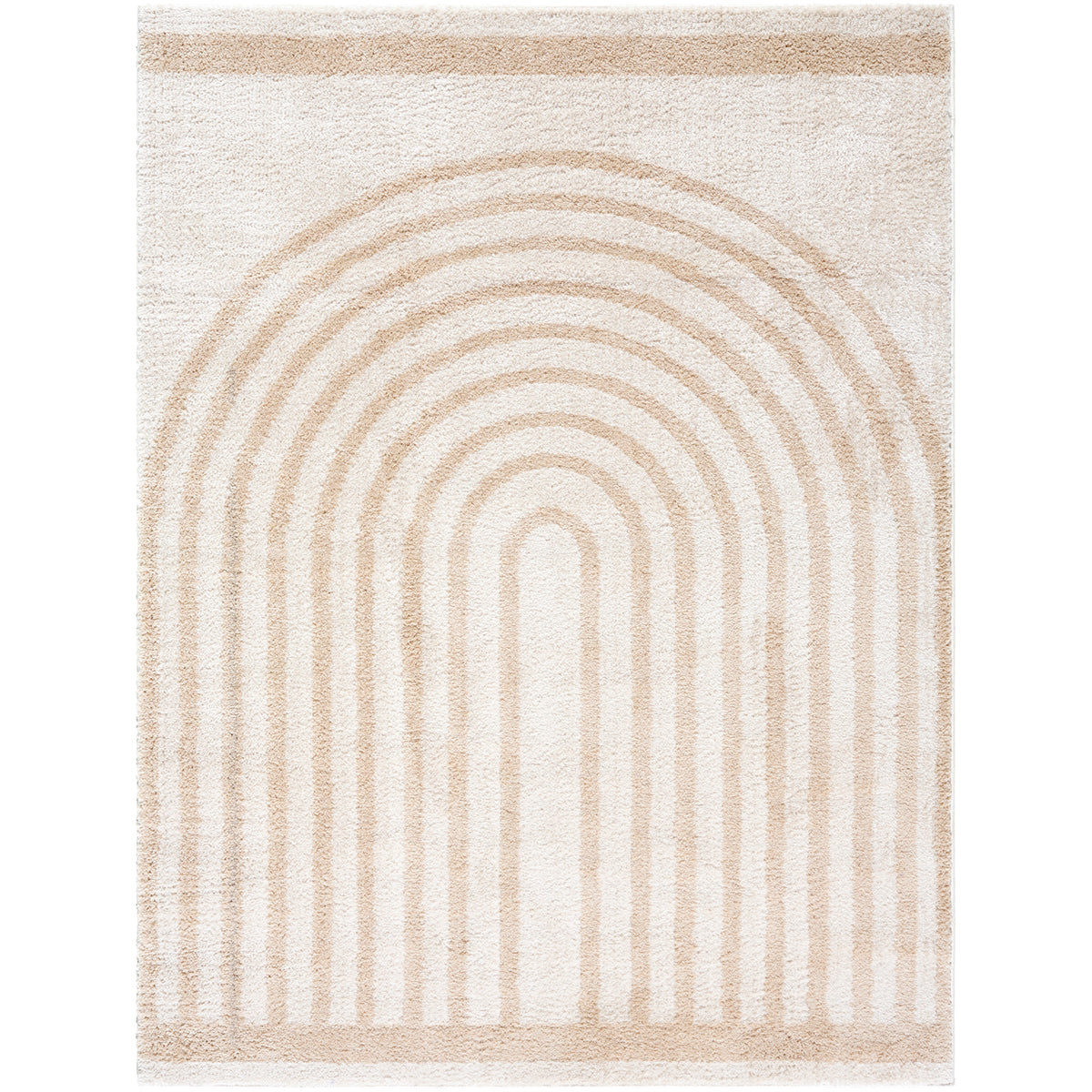 Fossay Beige and Cream Washable Modern Shaggy Rug