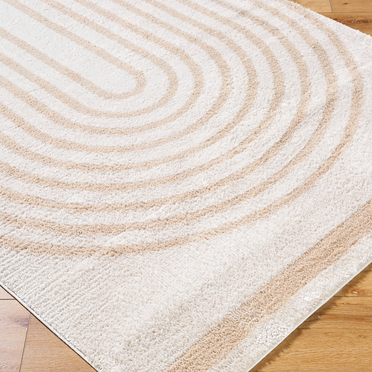 Fossay Beige and Cream Washable Modern Shaggy Rug