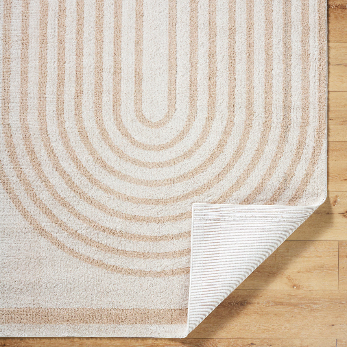 Fossay Beige and Cream Washable Modern Shaggy Rug