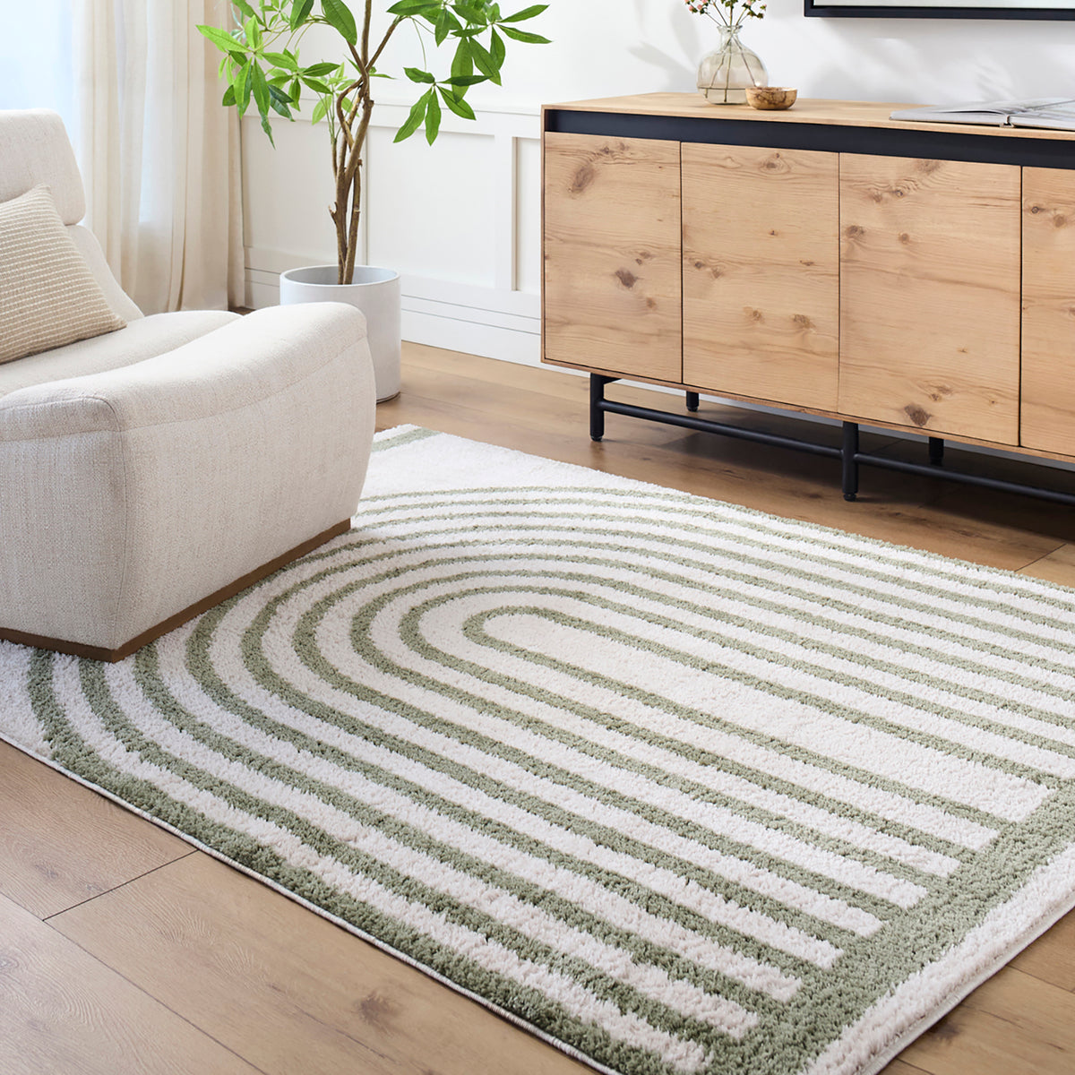 Fossay Forrest and Cream Washable Modern Shaggy Rug