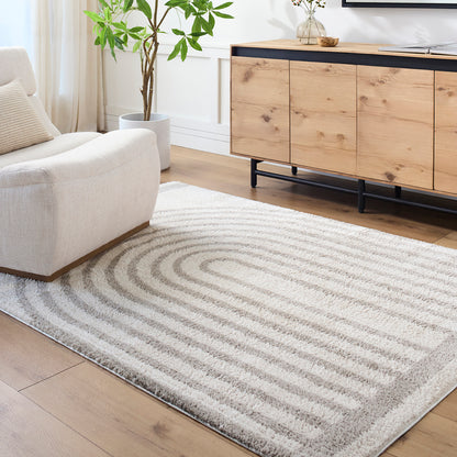 Fossay Grey and Cream Washable Modern Shaggy Rug