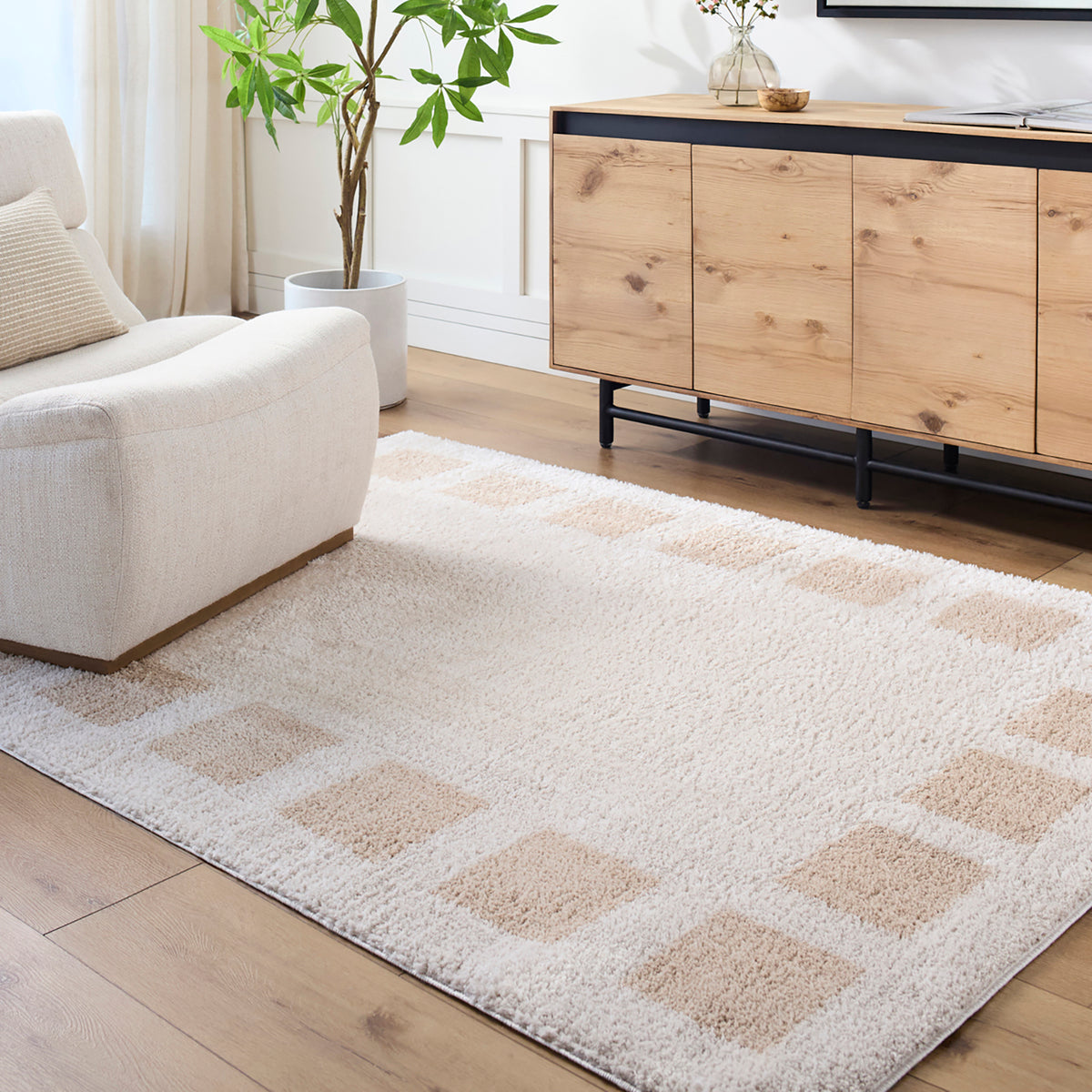 Fossay Cream Washable Modern Shaggy Rug