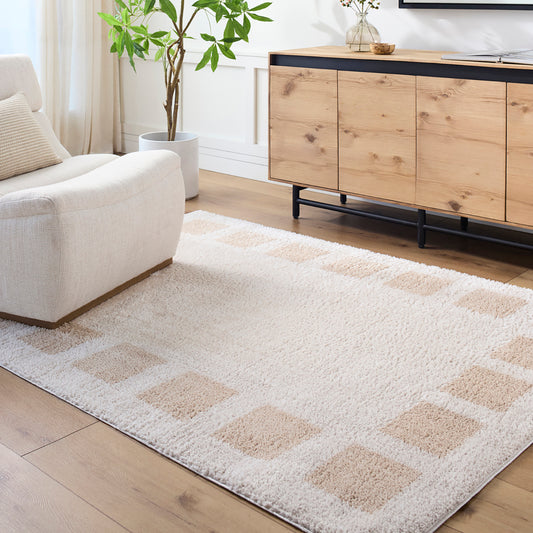 Fossay Cream Washable Modern Shaggy Rug