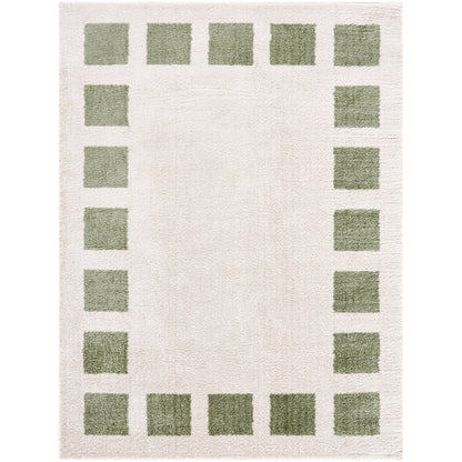 Fossay Olive and  Cream Washable Modern Shaggy Rug