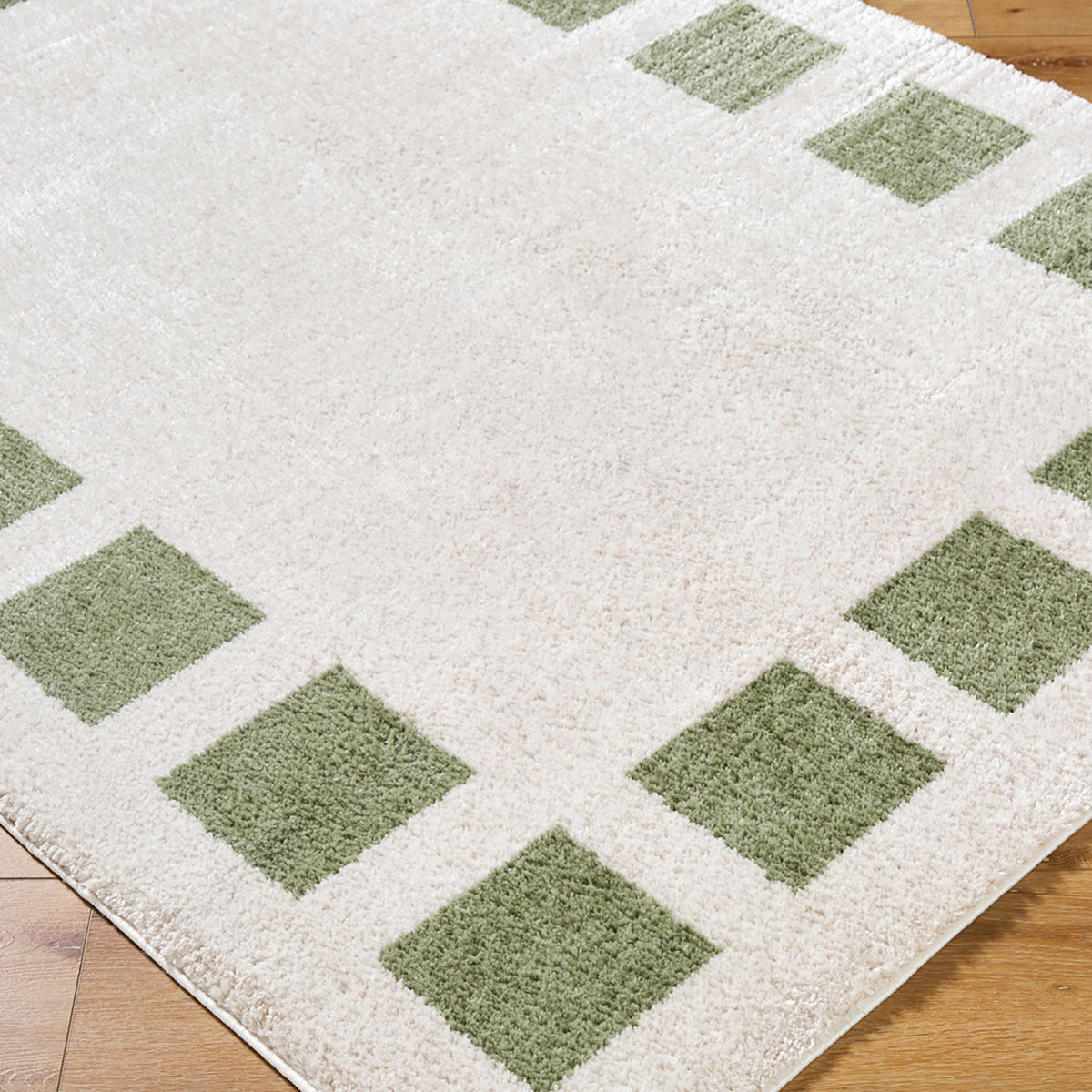 Fossay Olive and  Cream Washable Modern Shaggy Rug