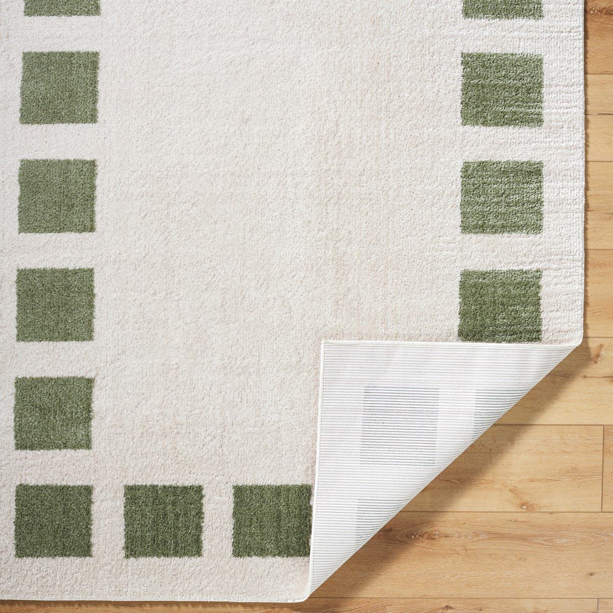 Fossay Olive and  Cream Washable Modern Shaggy Rug