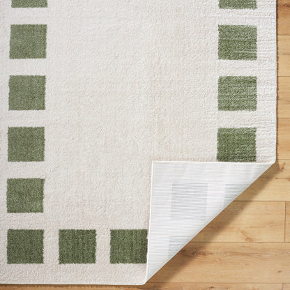 Fossay Olive and  Cream Washable Modern Shaggy Rug
